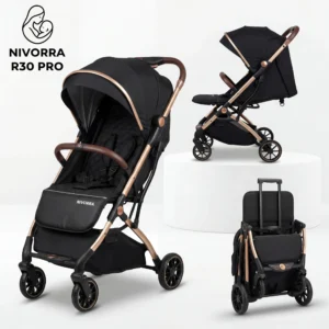 استرولر NIVORRA《 نيفورا R30 PRO 》حزام امان خماسي + سلة تخزين + عجلات أمامية 360 + فرامل خلفيه + شاسية ألمونيوم + تأتي بوزن 8.5 كيلو