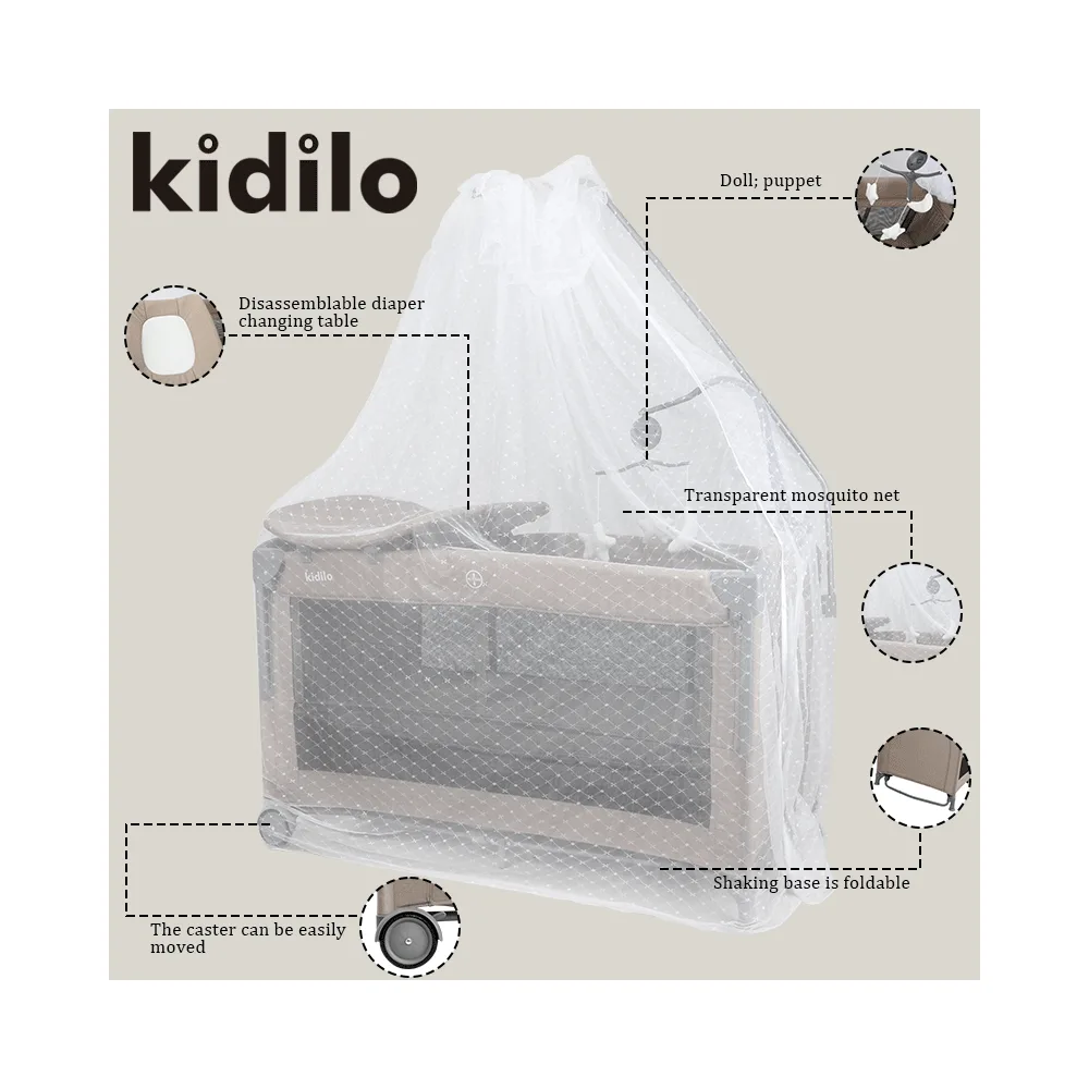 سرير اطفال Kidilo《 كيديلو T-702》2 دور + قابل للطي بسهوله