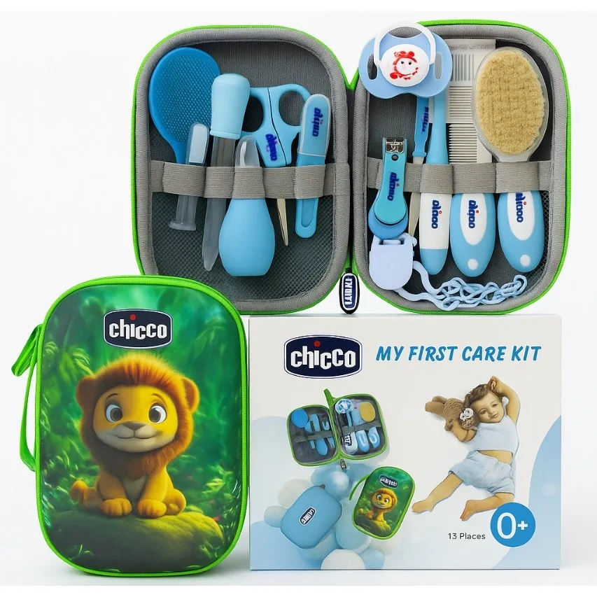 حقيبة عناية الطفل الكاملة من Chicco – طقم أدوات عناية حديثي الولادة بعلبة أنيقة ومريحة - 13 قطعه - كود 72996