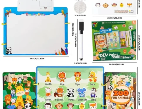 كتاب القراءة الناطق DIY للأطفال - لعبة تعليمية ٣ في ١ مع سبورة رسم وتدريب على أسماء الحيوانات والفواكه بالصوت - 6628A