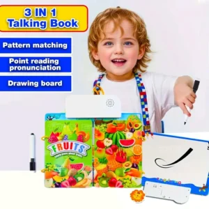 كتاب القراءة الناطق DIY للأطفال - لعبة تعليمية ٣ في ١ مع سبورة رسم وتدريب على أسماء الحيوانات والفواكه بالصوت - 6628A