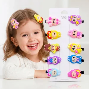 dha-148-1-3 طقم توك شعر أطفال 10 قطع بأشكال كرتون 3D كيوت - مشابك شعر ثابتة ومريحة للبنات الصغيرين - DHA-148-1