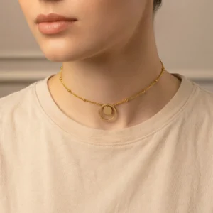 سلسلة بدلاية دائرية مزدوجة بتصميم عصري - عقد أنيق بخرز ناعم للسيدات والبنات ( الاستانلستيل ) - DHA-75-6