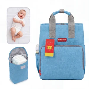 fisherprice-3 حقيبة ظهر مستلزمات الأطفال من فيشر برايس - حقيبة تنظيم متعددة الوظائف مع مفرش غيار محمول وحافظة ملحقات -