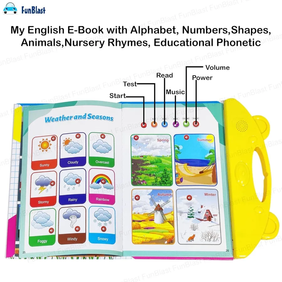 كتاب بلاست التعليمي الناطق للأطفال - كتاب إلكتروني تفاعلي لتعليم الحروف والأرقام والموسيقى مع أصوات ونغمات تعليمية - YW-002